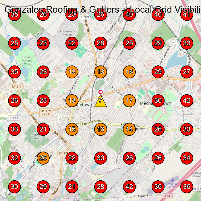 Gonzales Roofing & Gutters GeoGrid visibility map for Roofing Contractor in Middletown